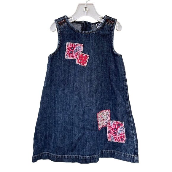 Vintage GAP Girls Dress Size 3T Patchwork Denim Jumper Jean 90s Y2K Overall
